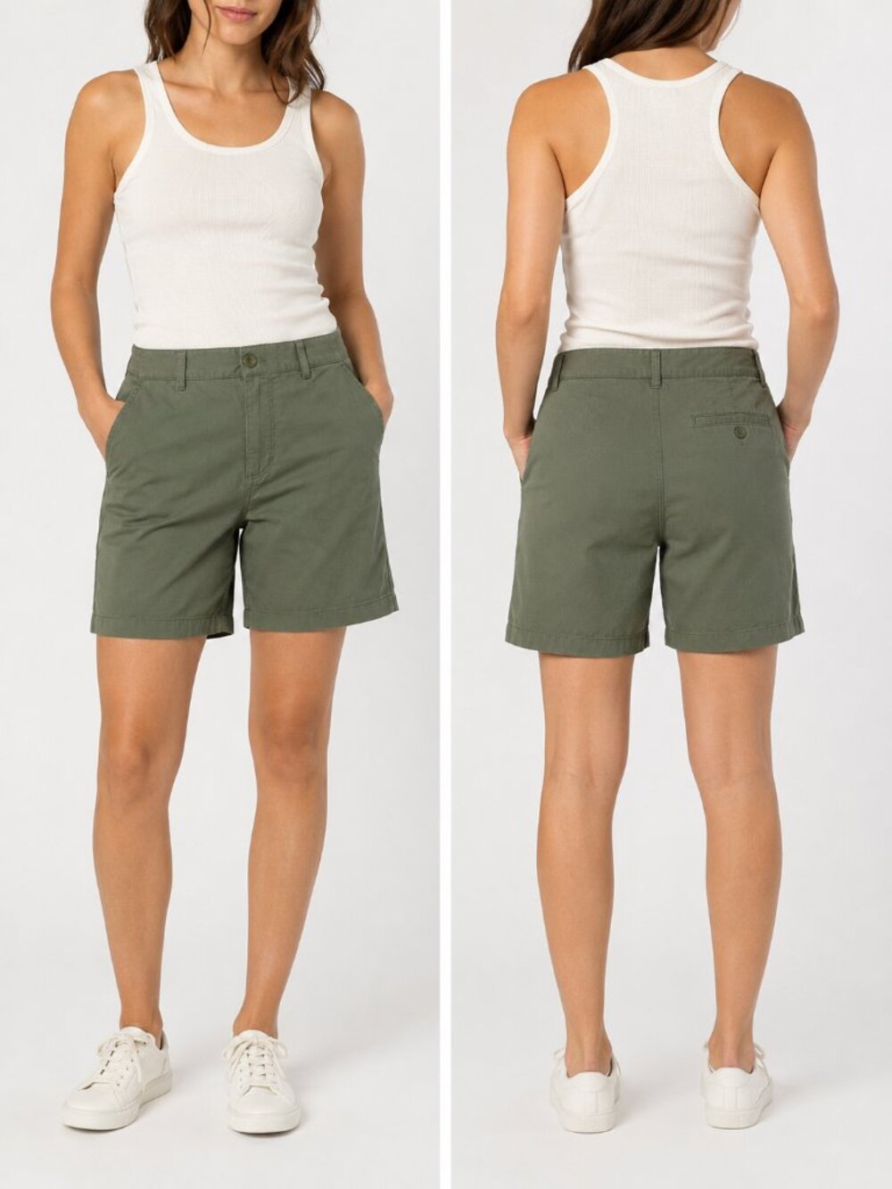 L.L.Bean Olive Green Original Fit Chino Shorts Women's Size 8 100% Cotton